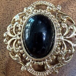 Vintage Gold with black stone Brooch